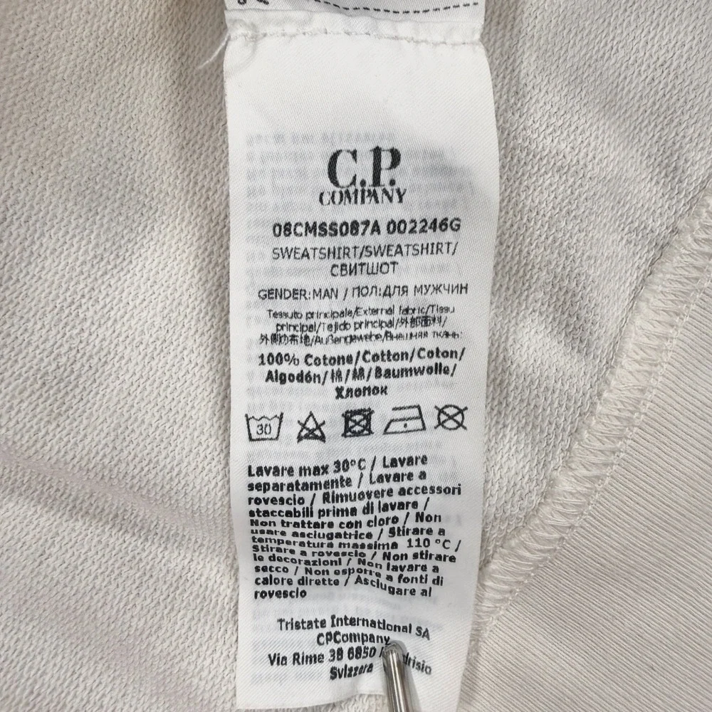 CP‎ Company Mens Medium White Quarter Zip Lens Sleeve Sweatshirt Made in Italy